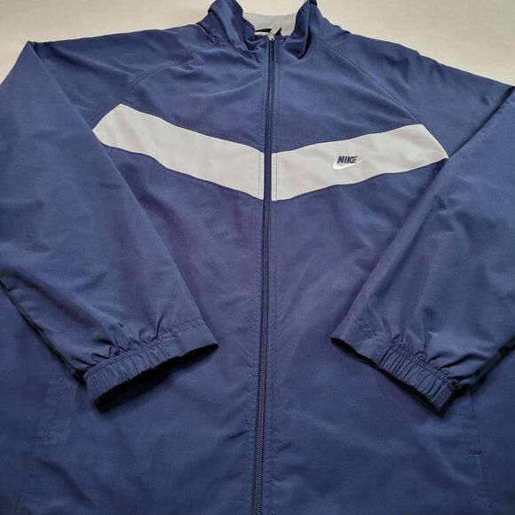 NIKE Classic Men's XXL Windbreaker Navy Gray Jacket Full Zip Lined Comfort - Picture 2 of 11